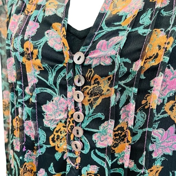 FREE PEOPLE See It Through Long Sleeve Maxi DRESS Floral Black Combo NWT - Picture 12 of 15